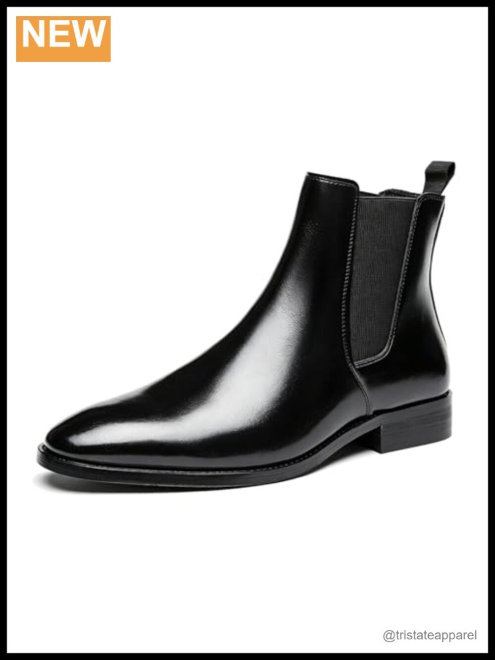 Polished PU Chelsea Ankle Boots Dual Elastic Band Low Block Heel Point Toe Pull